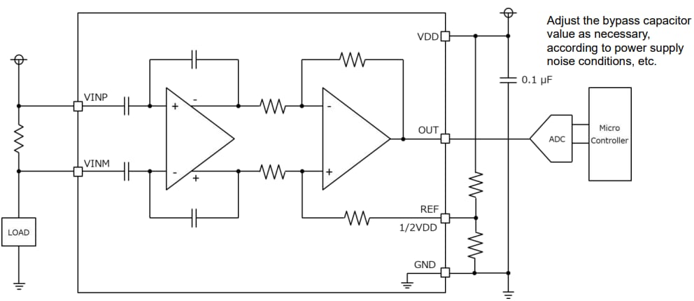 Application Circuit Diagram - ROHM Semiconductor BD14210G-LA Current Sense Amplifier Application Circuit Diagram - ROHM Semiconductor BD14210G-LA Current Sense Amplifier